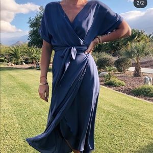 French Blue Silky Wrap Dress (NWT)